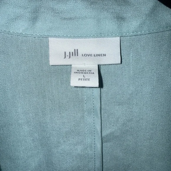 J JILL Love Linen Blazer Sea Glass Bl Single Button Unlined Jacket Petite Large - Picture 2 of 11